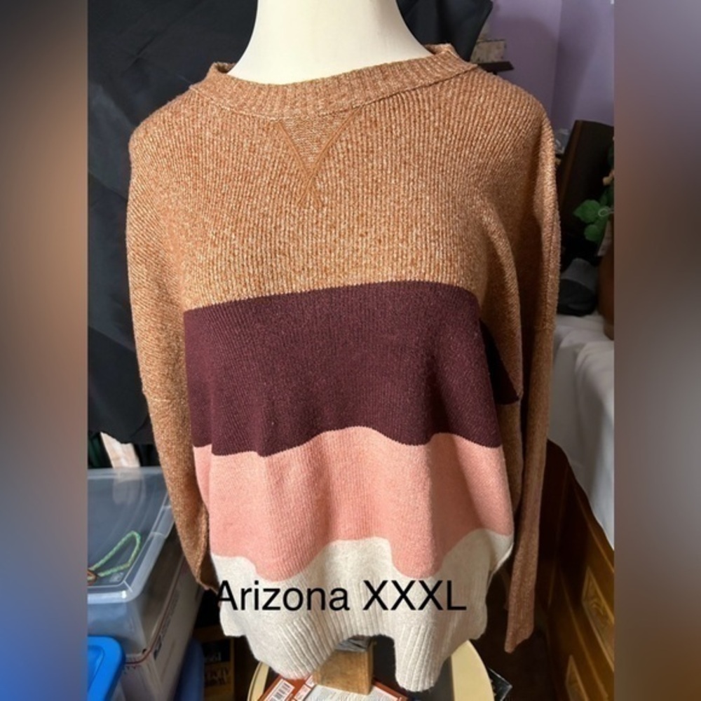 ARIZONA 4 color STRIPE SWEATER, hip vents for extra room.  Size XXXL, NEW